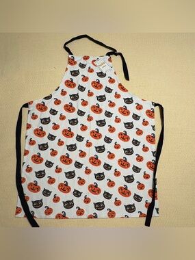 New Johanna Parker Halloween Vintage Retro Style Apron Black Cat & Pumpkins